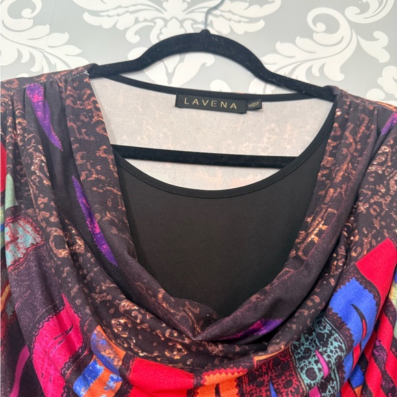 4/$25 • Lavena Multi Coloured 3/4 Sleeve Cowl Neck Tunic Top - Picture 4 of 5